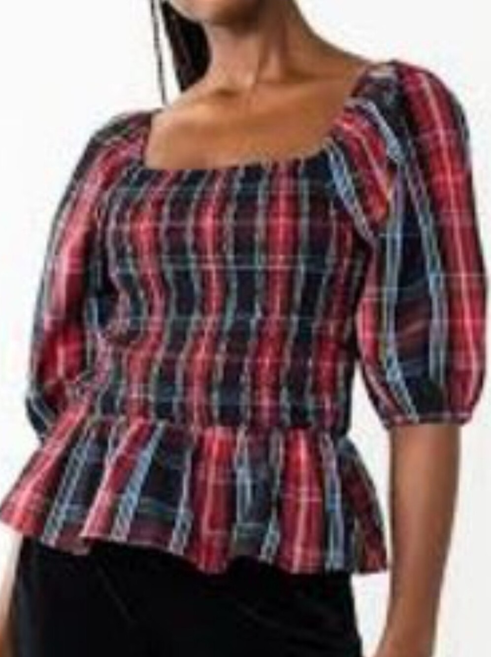 Draper James Plaid Smocked Peplum Top - Red Plaid. Sz XXL